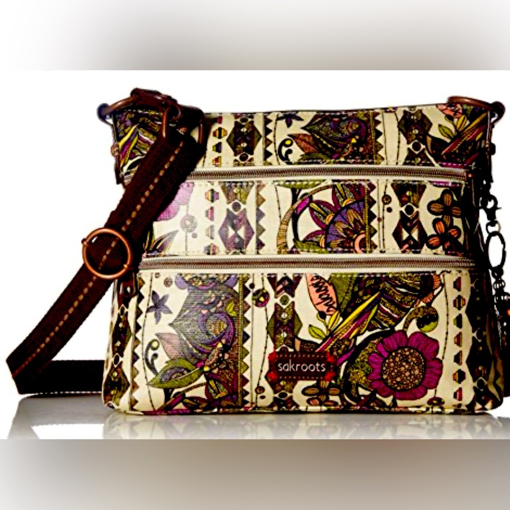Sakroots Brown and Purple Crossbody Bag with Bohemian Design EUC Recycled Poly